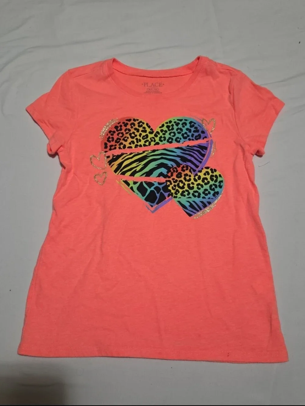 Children's Place girls 7-8 neon cheetah heart top #25